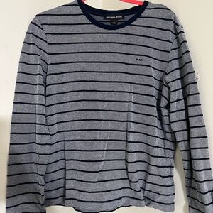 Michael Kors Mens Top Stripe White/ Blue Long Sleeve Shirt Size S